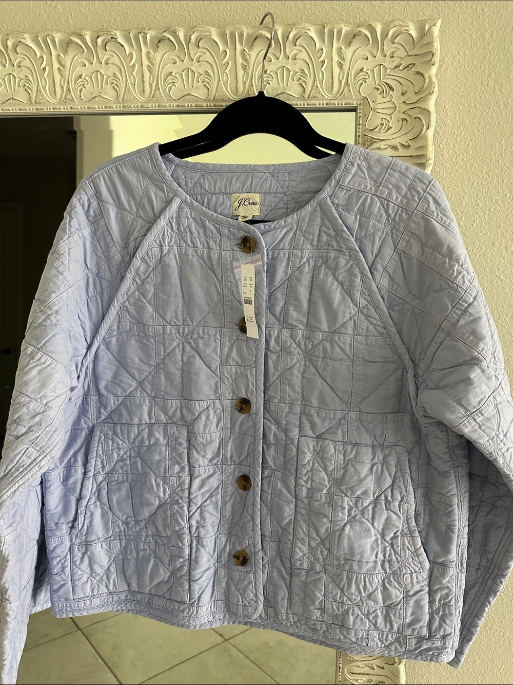 J. Crew Patchwork Quilted Periwinkle Blue Button-Front Jacket